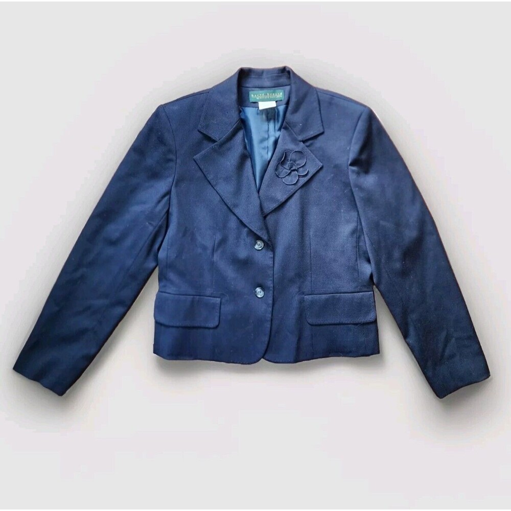 Vintage Harvé Bernard Navy Blue Wool Blazer - Size 10 - Classic And Elegant